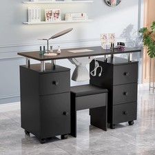 New Nail Tech Desk with Stool, Integrated Dust Collector for Makeup Beauty Salon