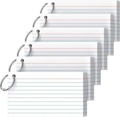 300 Count Index Cards 3x5 Ruled w Ring 180GSM Flash Cards for Study School