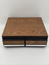 Vintage Wood Grain Two Double Drawer VHS 24 Tapes Storage Cabinet Box Case