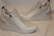 MICHAEL Michael Kors Willis Knit Trainer Wedge Sneakers 6.5 NIB WHITE SILVER