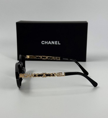 NEW CHANEL CH0539 Black Acetate Oval & Gold Chain Gray Lens