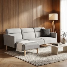 Divano Letto Angolare 3 Posti in Tessuto Grigio Chiaro 85839 DecHome