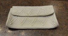 Vintage 1960s White Beaded Clutch Purse Faux Pearl Evening Bag