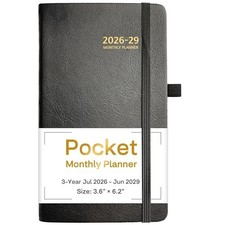 2026-2029 Pocket Monthly Planner, 3 Year Calendar 2026-2029, 6.2    Black 26-29
