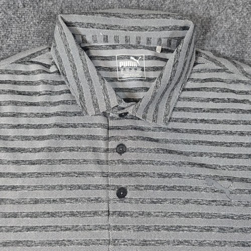 Puma Polo Shirt Mens XL Performance Golf Logo Gray Striped Short Sleeve - Imagen 2 de 13