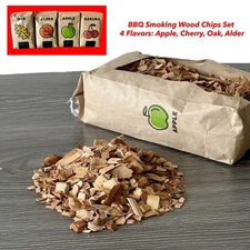 BBQ Smoker Wood Chips Set – 4 Flavors Apple, Cherry, Oak, Alder | 3.4 lb Total
