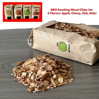 BBQ Smoker Wood Chips Set – 4 Flavors Apple, Cherry, Oak, Alder | 3.4 lb Total