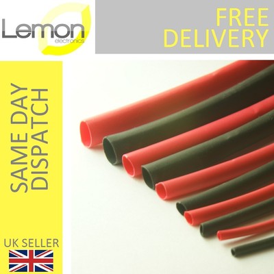 Heat Shrink Tubing Kit Set Red and Black 6 Metres in 10 Strips 1.6mm to 6.4mm