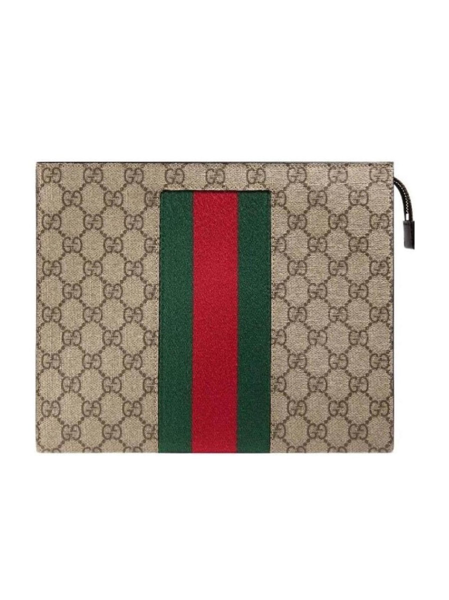 NEW Gucci GG Supreme Web Brown Pouch/Clutch w/box and dust bag. | eBay