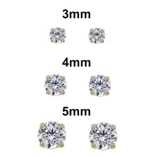 Genuine 14k Gold Screw-back Round Birthstone CZ Studs Earrings - April 3,4,5 mm