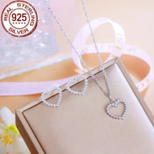Shiny S925 Sterling Silver CZ Women Heart Pendant Set Necklace Earrings Jewelry