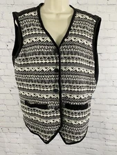 Vintage Vivid Color Black White Cotton Vest Button Down Back Buckle Size 2X