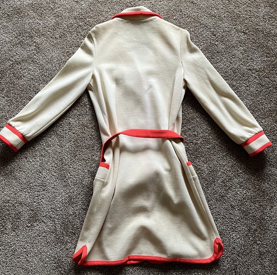 Vestido de lana Goldworm vintage años 50 talla 12 crema y naranja con cinturón Foto 4 de 4