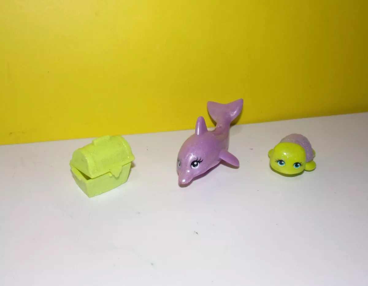 Polly Pocket PET Purple Glitter Dolphin with Purple Shell Turtle