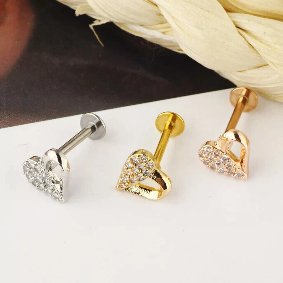 925 Sterlingsilber Original Diamant Herz Nase Piercing Weiß Damen Geschenk - Bild 1 von 4
