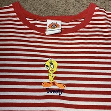 VTG 1998 Tweety Bird Striped Ringer Tshirt Looney Tunes 90s Warner Bros Medium