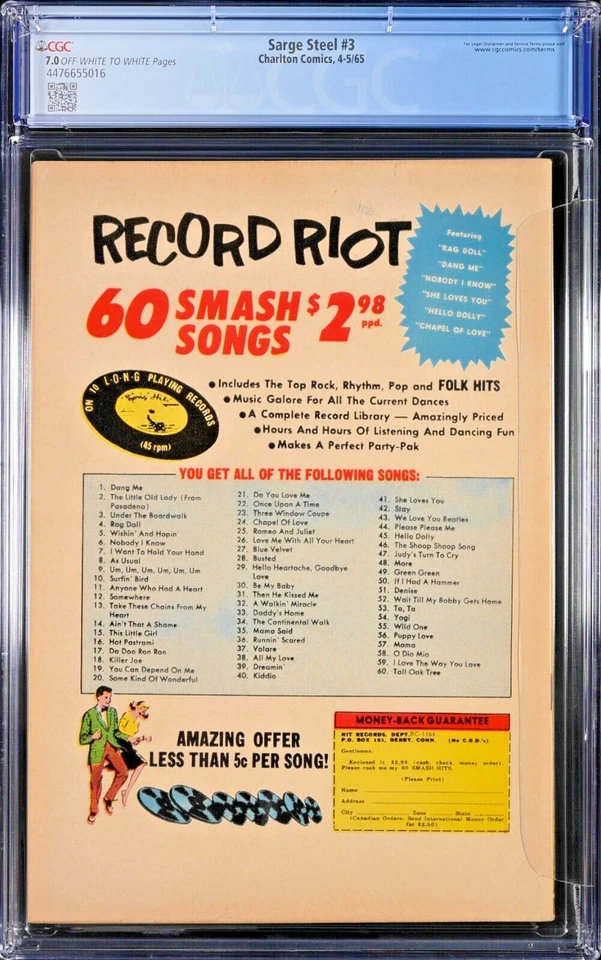 Sarge Steel #3 CGC 7.0 Charlton Comics 1965 Dick Giordano Joe Gill Smiling Skull - Image 2 of 2