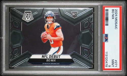 2024 Panini Mosaic - Bo Nix #271 Rookie NFL Debut Horizontal Card PSA 9