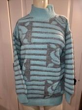 VINTAGE ARIELLE Women's Size Medium Sweater Retro USA Made Grey Blue