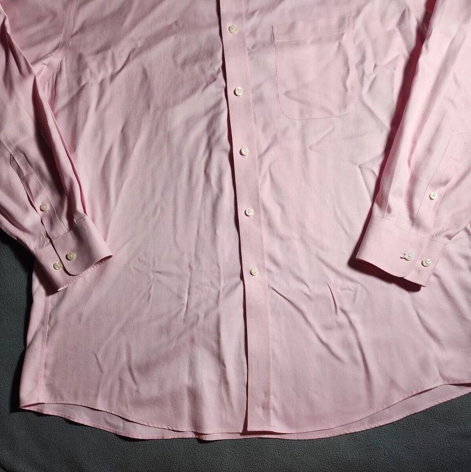 Kirkland Signature Shirt Mens Size 17 Pink Button Up Long Sleeve Collar Non Iron - Image 3 of 4