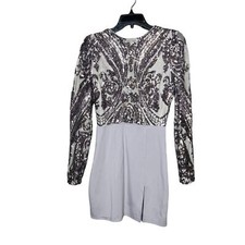 Tobi Gray Sequin Long Sleeve Mini Evening Dress