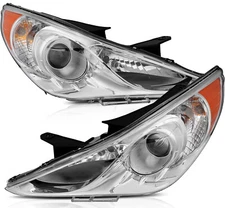 [2PCS/PAIR]For 2011-2014 Hyundai Sonata Limited Chrome Amber Projector Headlight