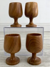 Vintage Wooden Goblet Set of 4 Handmade /b