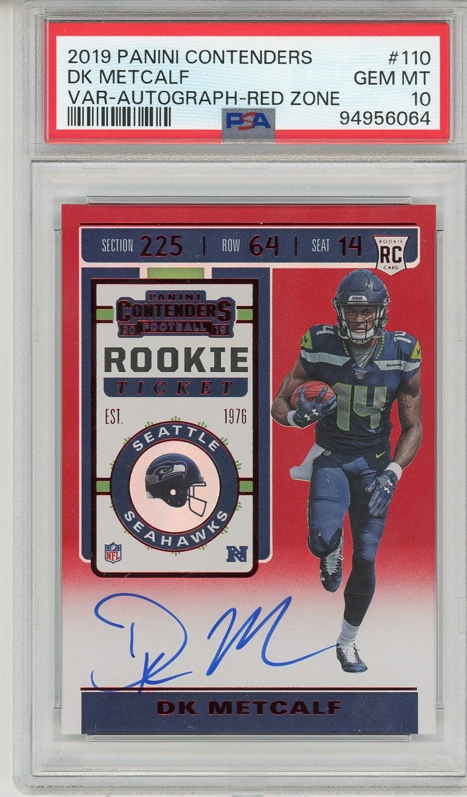 DK Metcalf Panini Contenders #110 Team Helmet-Autograph-Red Zone