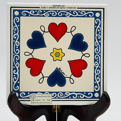 Besheer Hearts Art Tile 6x6'' Hand Painted Wall Plaque or Trivet Bedford NH