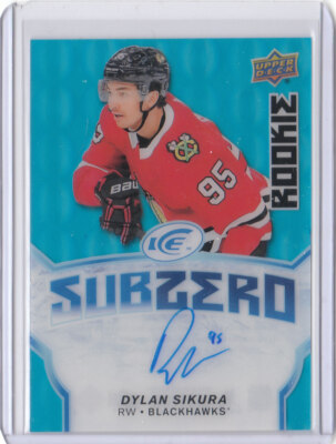 19/20 2019/20 UD Ice Sub Zero Blue Auto Rookies #SZ-25 Dylan Sikura Blackhawks 