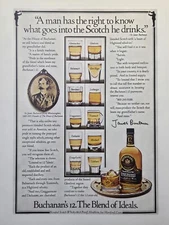 Buchanan's Scotch Whisky 12 Years Old Mancave Bar Vintage Print Ad 1976