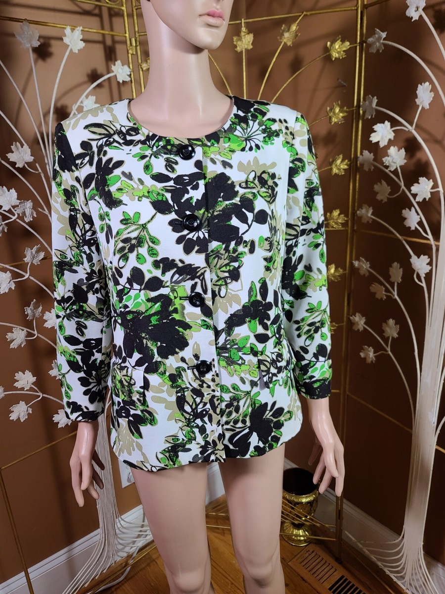 Size 10 White Black Lime Green Beige Suit Jacket Top Fashion Floral  Evan-Picone | eBay