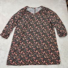 Old Navy Womens Dress Shift XXLarge Long Sleeve V Neck Smocked Yoke Black Floral