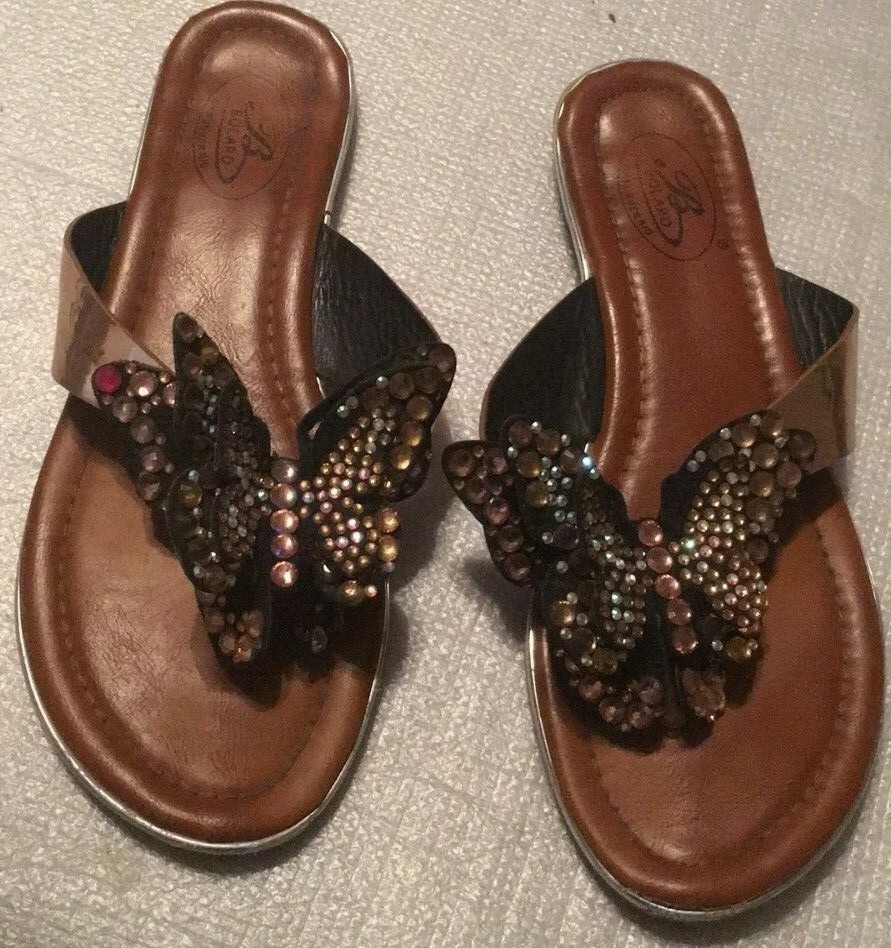SOLARI Summer Rio Rhinestone Sparkle Gold Thong Flip Flops Size 3 Sandals Girls