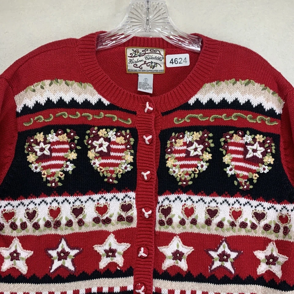 Cardigã de Natal bordado de malha feminino Heirloom Collectibles tamanho pequeno - Imagem 2 de 4