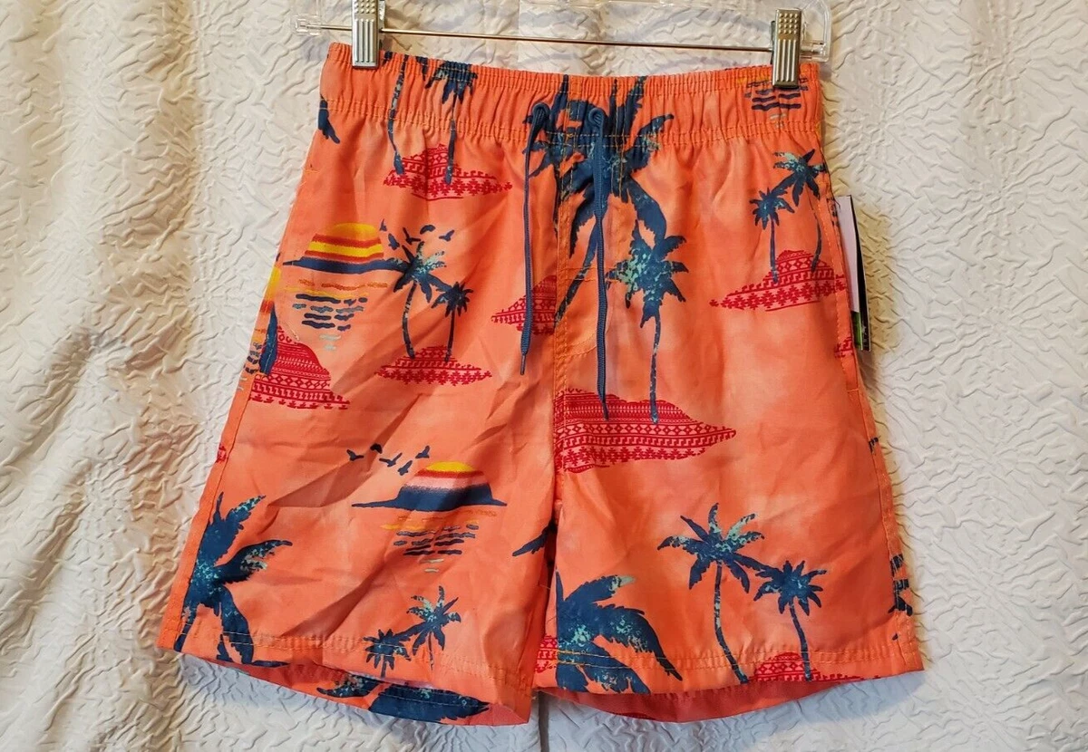 Burnside Board Shorts Mens Size S Orange Palm Trees Swim Trunks Drawstring