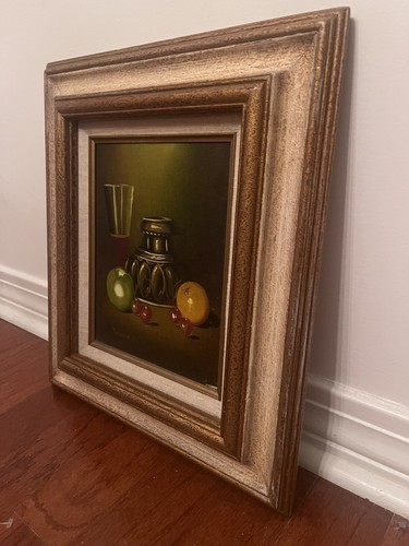 Vintage Original Oil Painting Still Life Fruit Wine Gold Framed Artist Signed - Picture 2 of 3