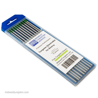 TIG Welding Tungsten Rod Electrodes Pure Tungsten 1/8  x 7  (Green, WP) 10PK