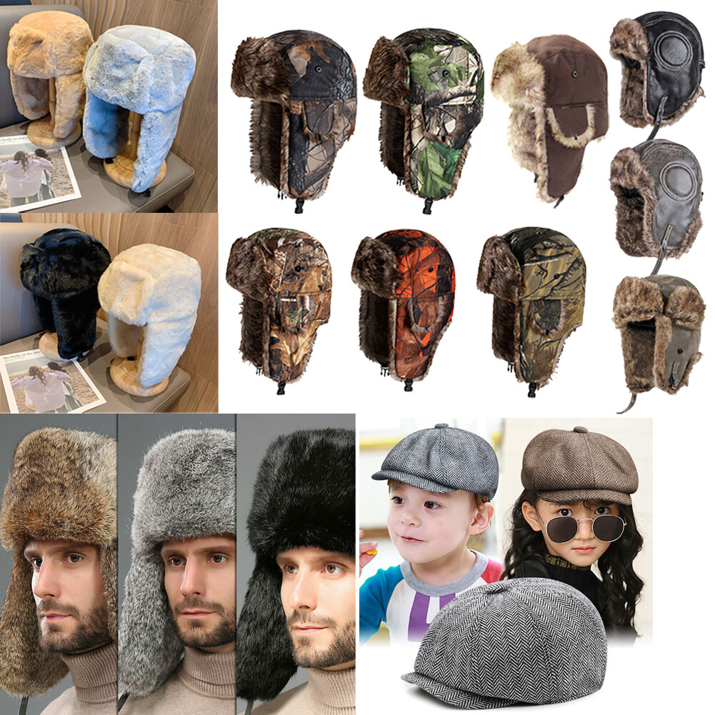Winter Ushanka Hat Men Pilot Aviator Trapper Hat Leather With Ear