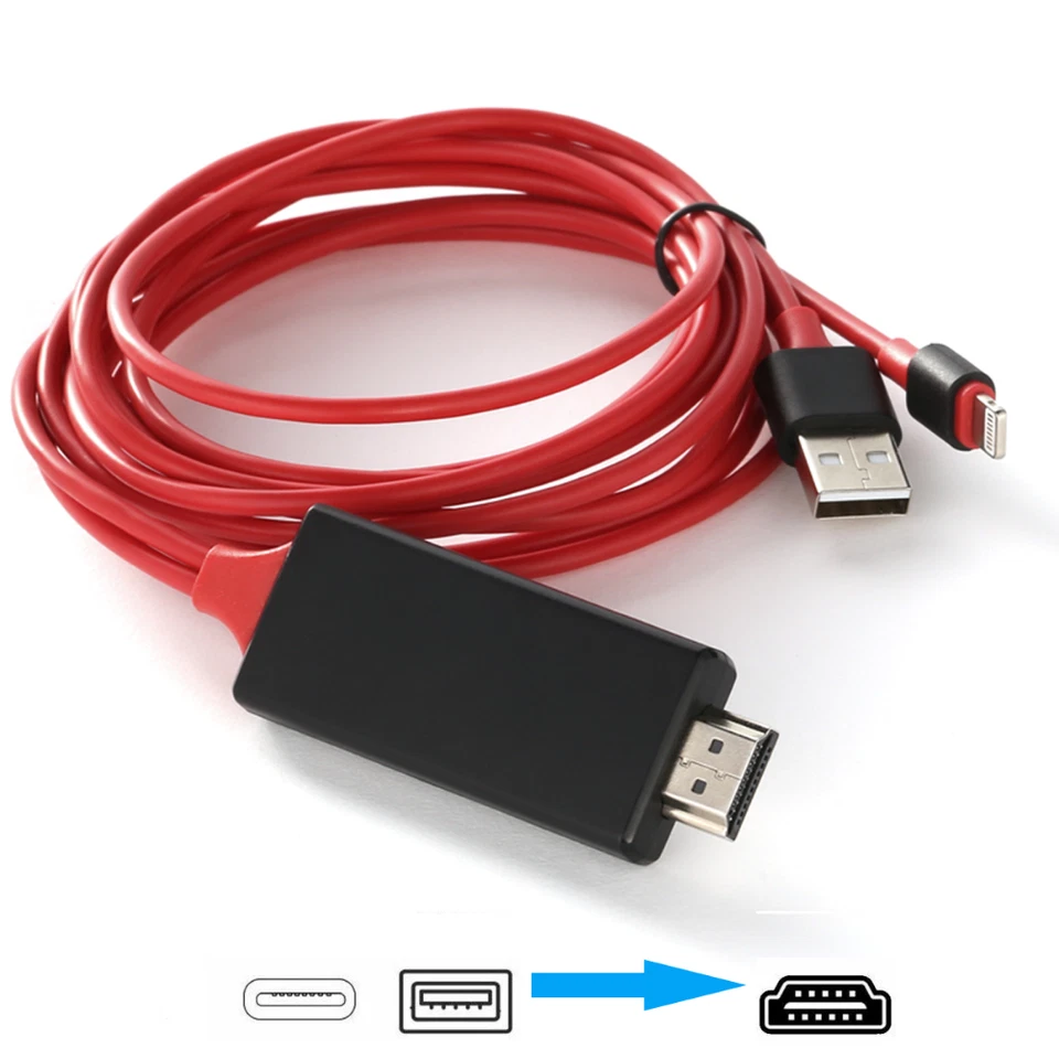 iPhone to HDMI TV Mirroring Cable Adapter For iPhone X 11 12 13 14 Pro Max Plus - Image 3 of 4