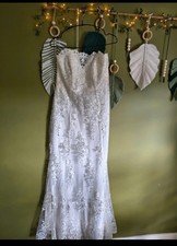 Ivory Strapless Lace A-Line Princess Wedding Dress Size 12 Embroidery