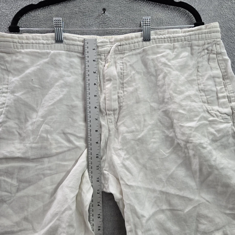 Pantalones Cortos Toscano Hombre XL Blanco Lino Botón 9" Entrepierna Foto 4 de 4