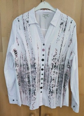   GINALAURA Neue Bluse Gr. L 44/46 Crash Weiß Altrosa Anthrazit  