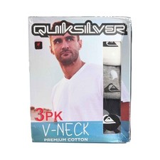 Quiksilver Men's Black White Gray T-Shirts 3-Pack V-Neck Undershirts (S14)