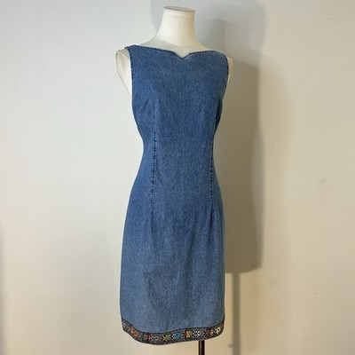 90s Denim Mini Dress Phoebe Buffay Fairycore Hippie 36 Inch Bust 