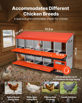 VEVOR 10-Compartment Metal Nesting Box, 2 Tiers, Roll-Out Egg Collection Lids
