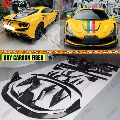 For Ferrari F8 2020+ Dry Carbon Front Bumper Lip Rear Diffuser Spoiler Wing Kits