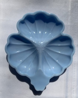 VTG Jeannette Doric Delphite Light Blue 3 Section Clover Leaf Candy Dish 7''