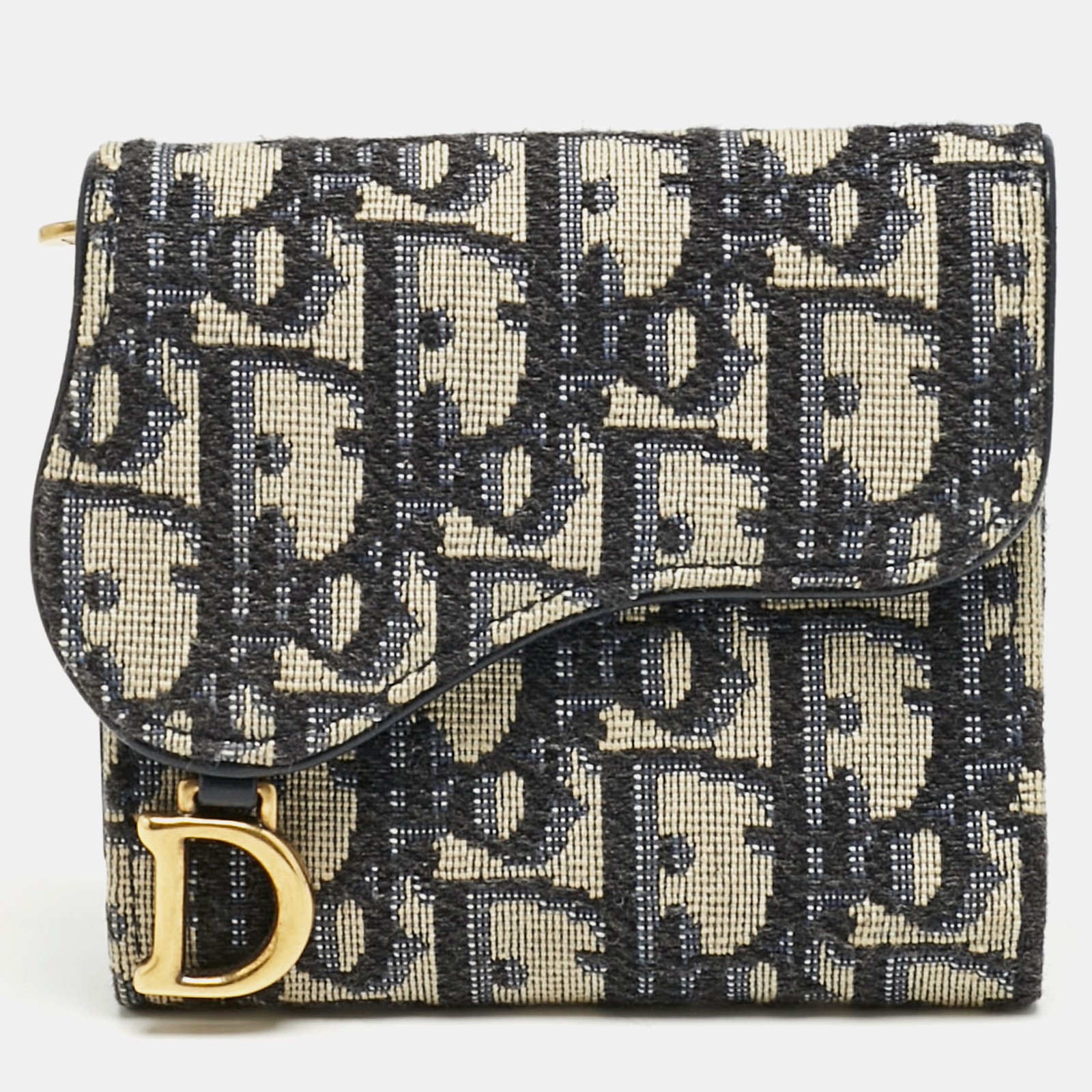 Dior Navy Blue Oblique Canvas Saddle Lotus Wallet  
