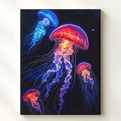 Bioluminescent Jellyfish Canvasmystical Deep Sea Glow Art Wall Art